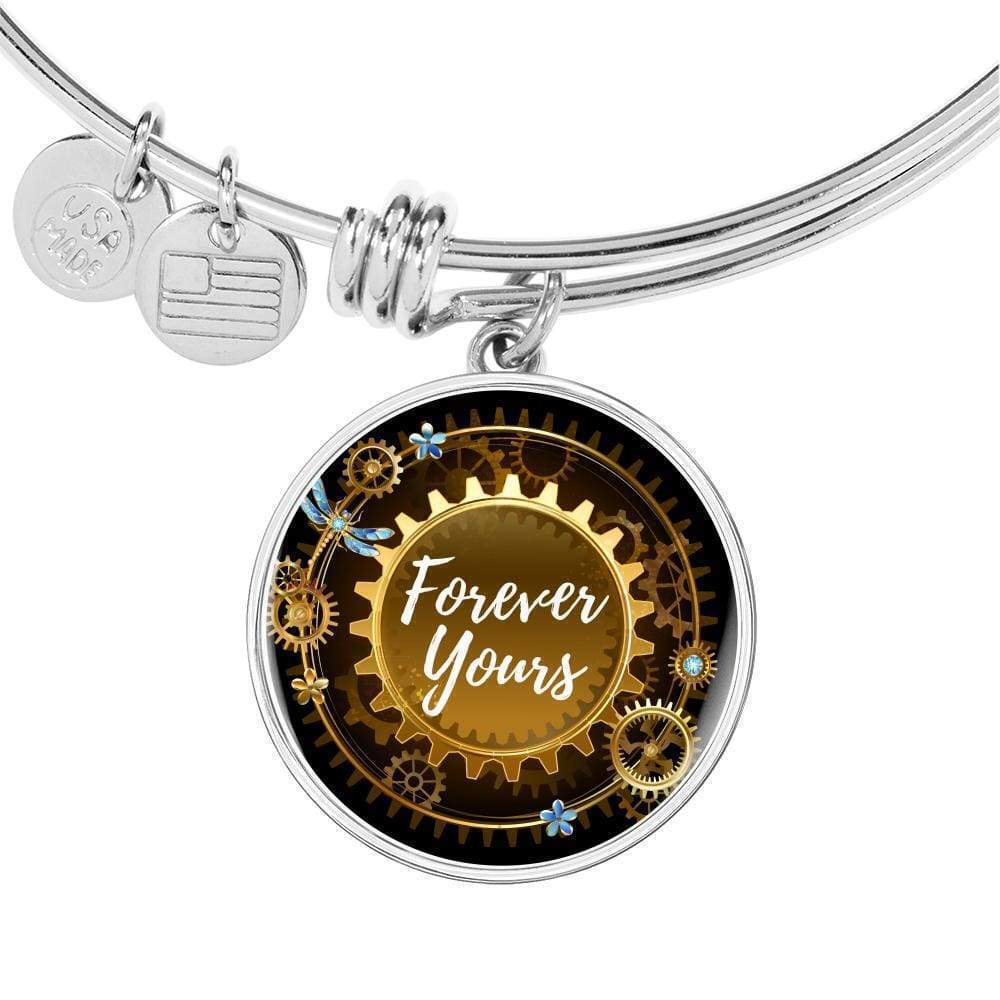 Forever Yours Personalized Engraved Silver Circle Bangle Bracelet Custom Name